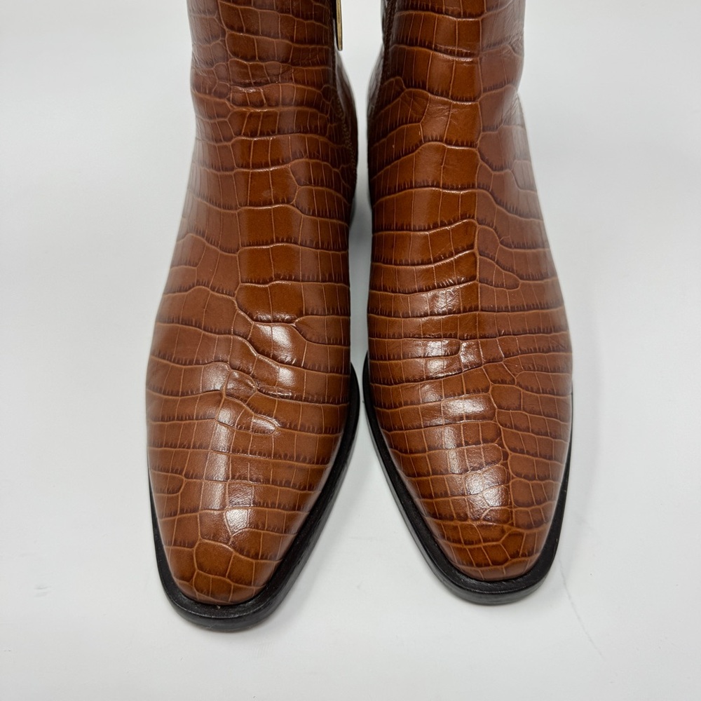 Aquatalia Fara Croc-Embossed Weatherproof Leather Ankle Boots Cognac - Picture 12 of 15